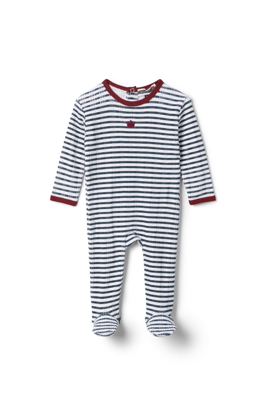 Striped Pointelle Onesie Navy 3 Months