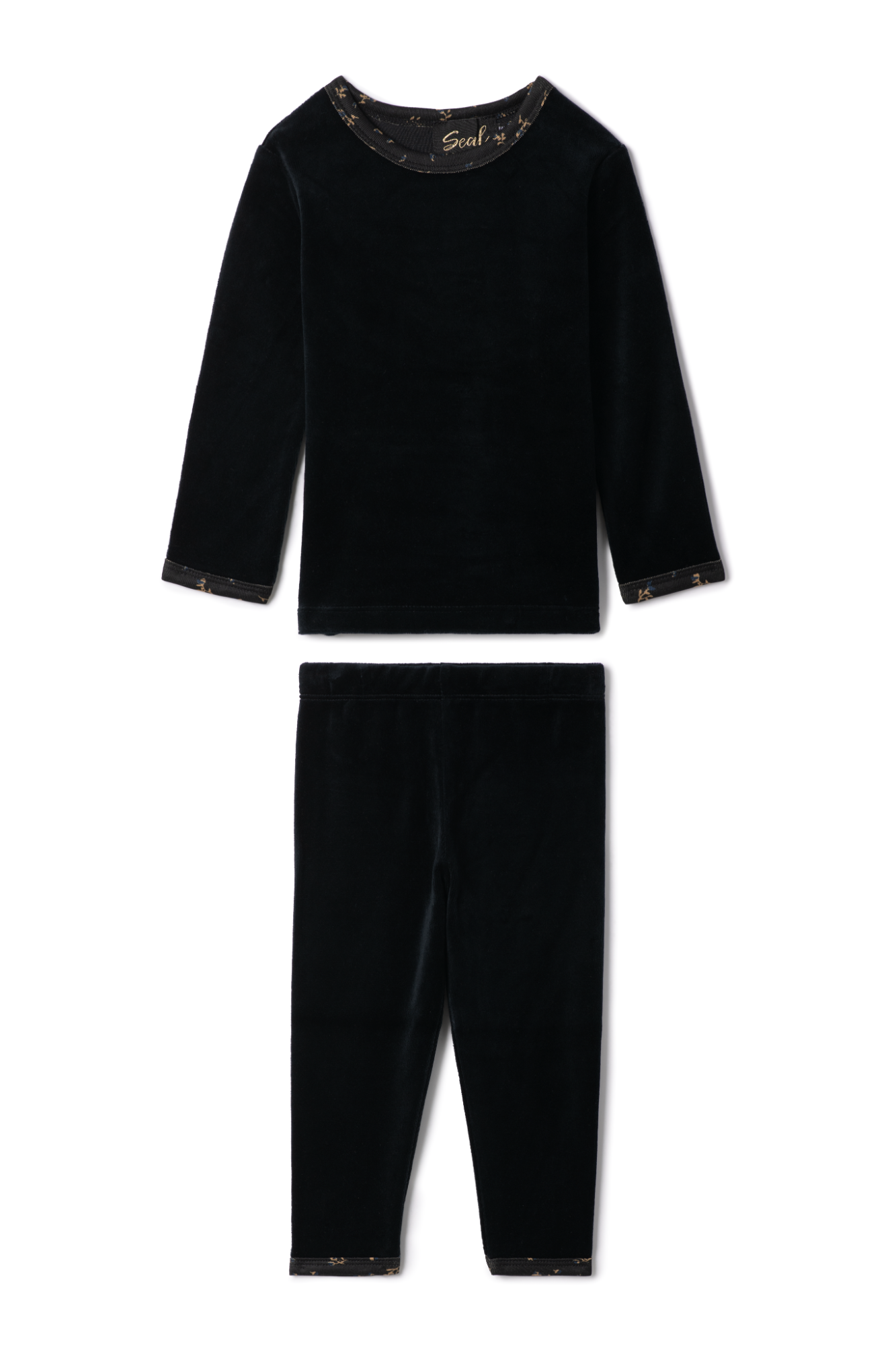 Velour Floral Print 2Pc Set Black