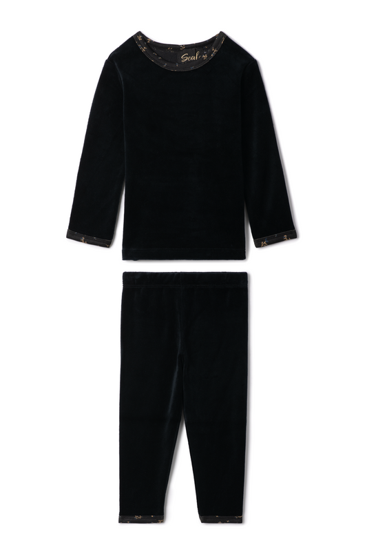 Velour Floral Print 2Pc Set Black