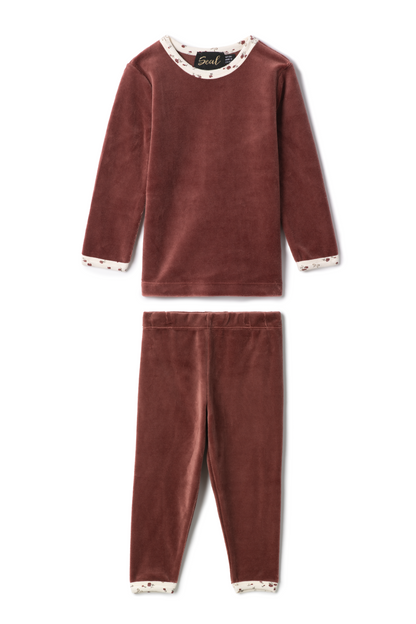Velour Floral Print 2Pc Set Brick