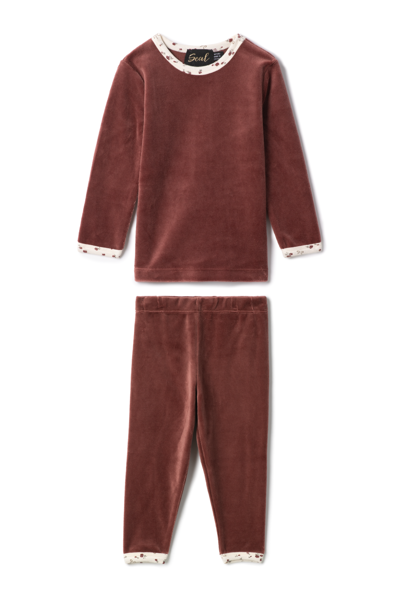 Velour Floral Print 2Pc Set Brick