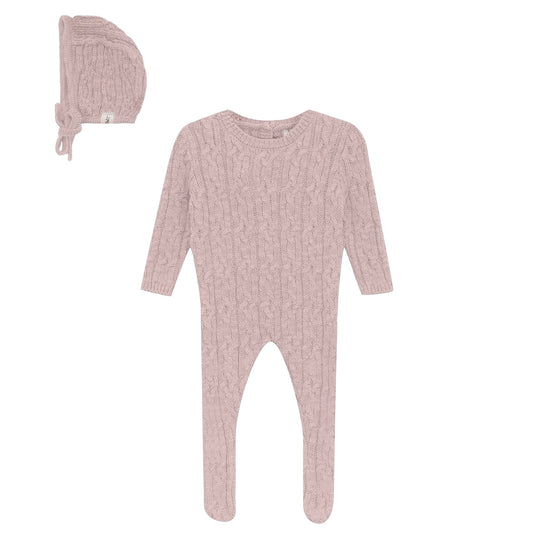 Mix Cable Knit Onesie and Hat Pink Mix