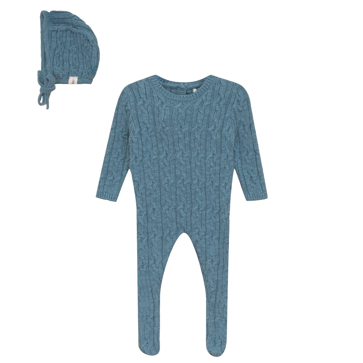 Mix Cable Knit Onesie and Hat River Blue Mix