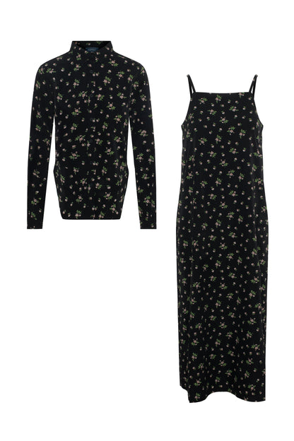 Satin Printed Jumper and Top Black