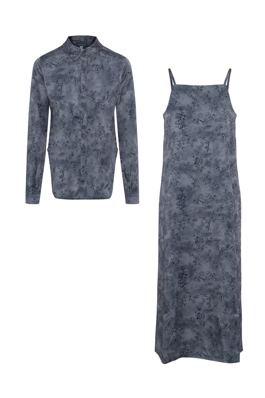 Satin Printed Jumper and Top Grey Blue