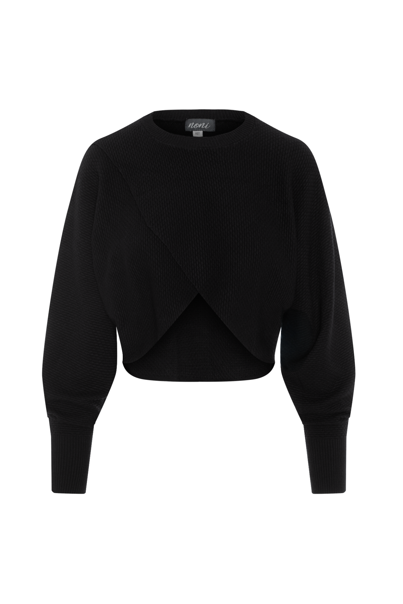 Textured Knit Wrap Sweater Black