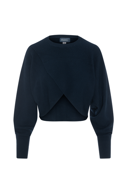 Textured Knit Wrap Sweater Midnight Blue