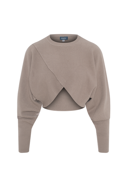 Textured Knit Wrap Sweater Taupe