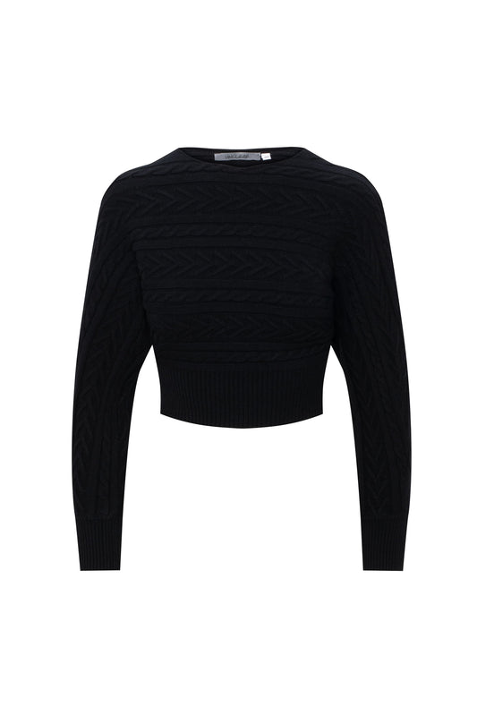 Cable Knit Cropped Sweater Black