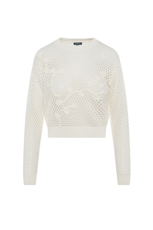 Floral Emboriderered Sweater Cream