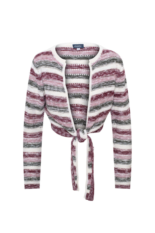 Crochet Cropped Cardigan Burgundy Pink Multi