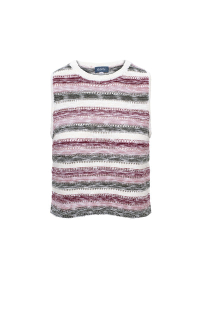 Crochet Cropped Vest Burgundy Pink Multi