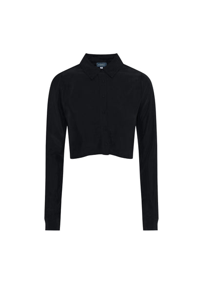 Cupro Collared Top Black