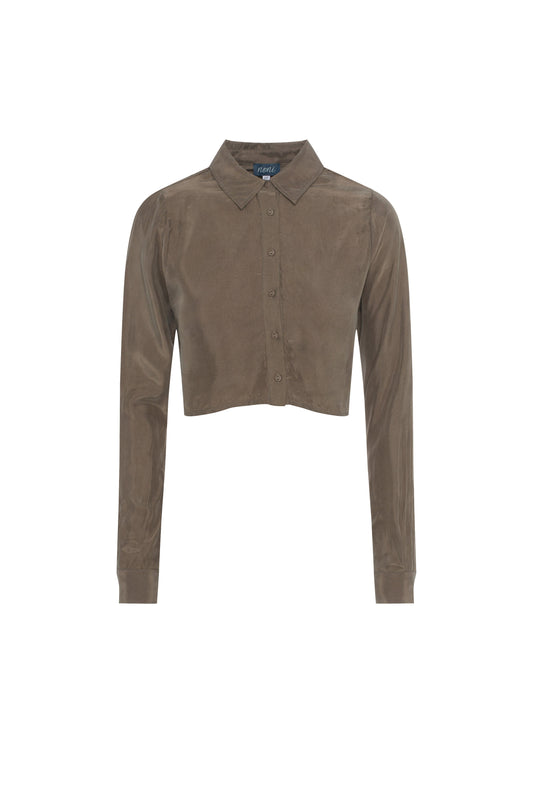 Cupro Collared Top Taupe