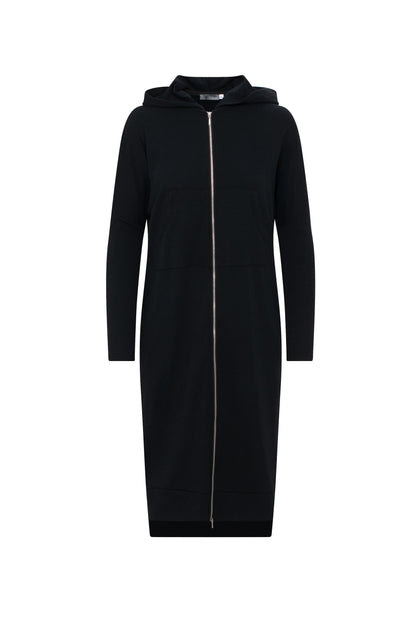Zip Up Hoodie Dress Black