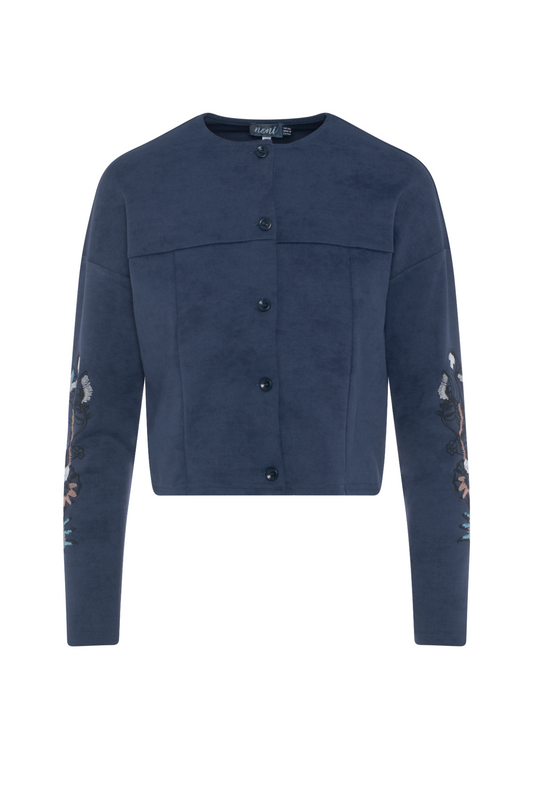Cropped Embroidered Jacket Navy