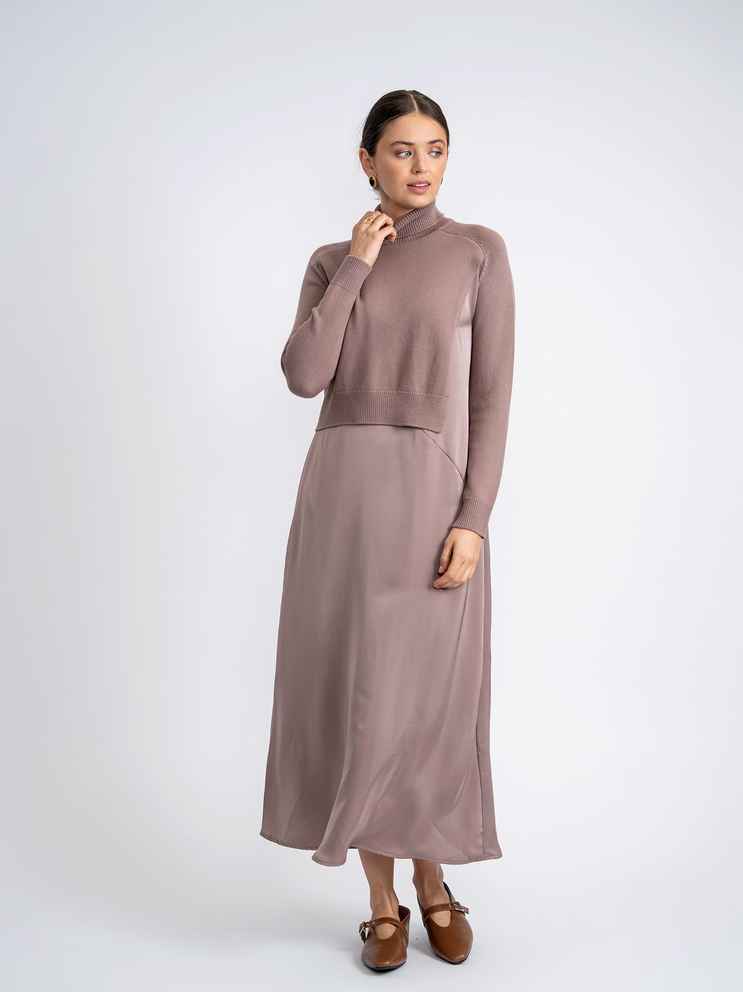 Satin Jump Dress with Sweater