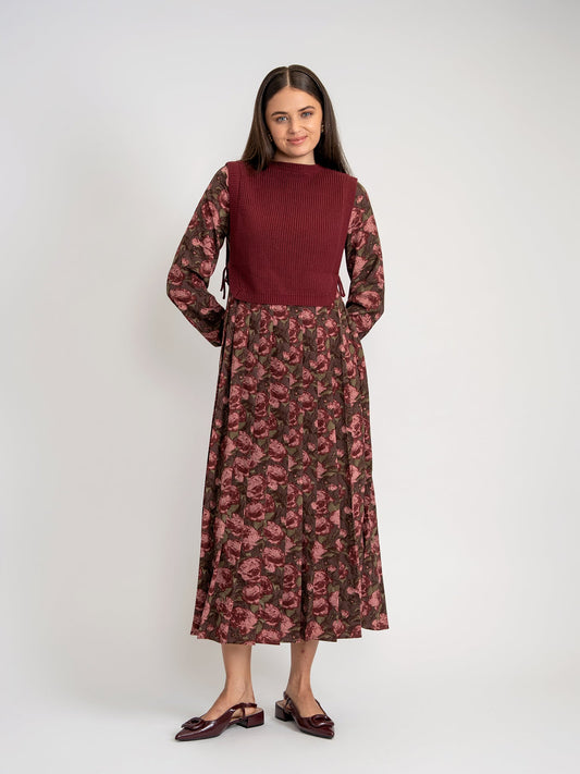 Floral Print Dress with Vest