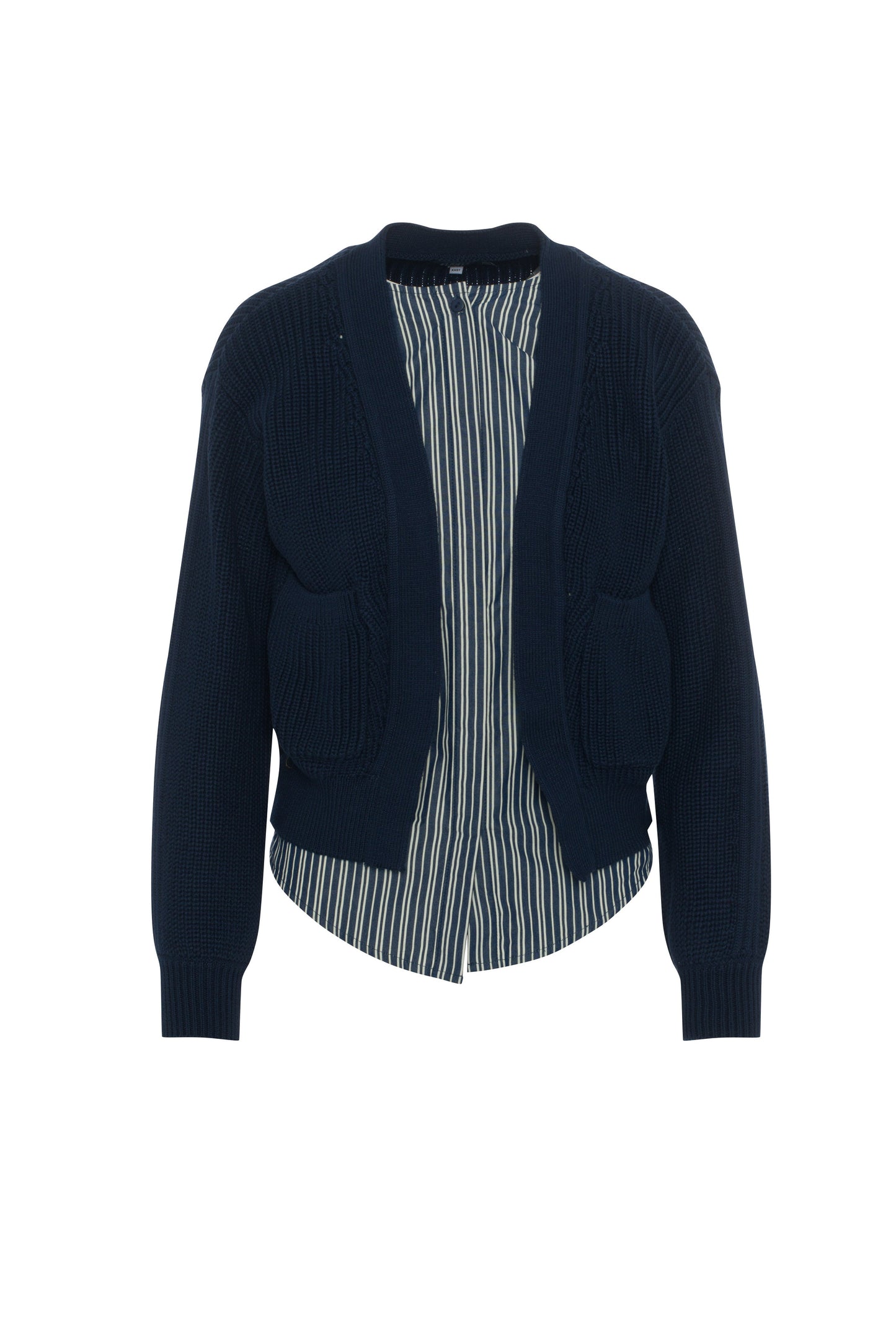Knit Cardigan with Stippped Shirt Blue