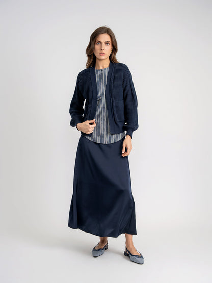 Knit Cardigan with Stippped Shirt