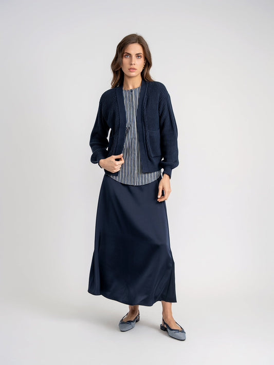 Knit Cardigan with Stippped Shirt