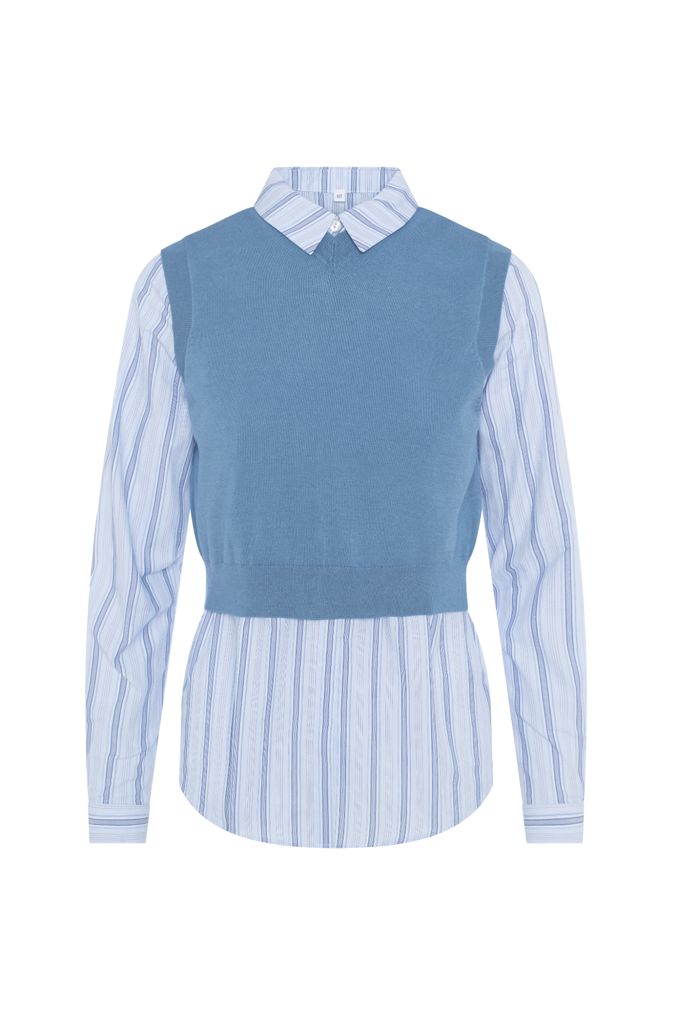 Knit Vest with Stripped Shirt Blue