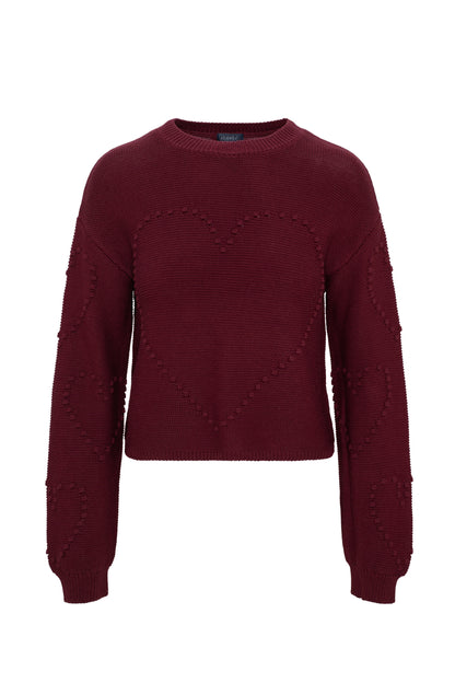Heart Knitted Sweater Burgundy
