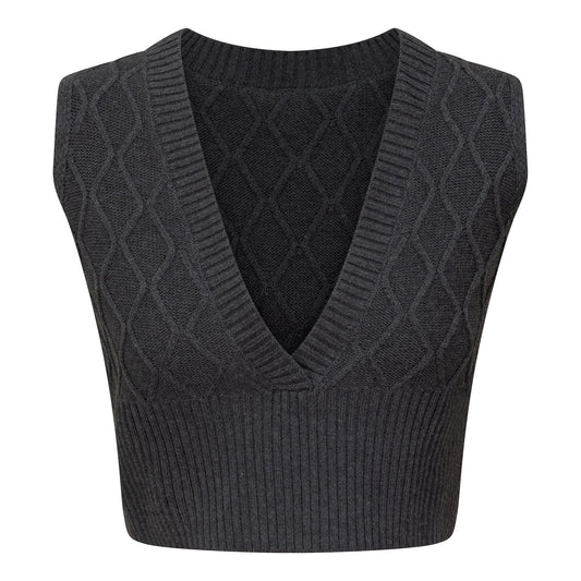 Textured Knit Vest Charcoal Mix