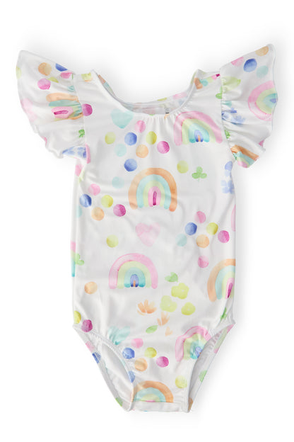 SALE Watercolor Rainbows S/S Flutter Sleeve Leotard 7 8