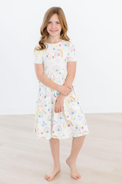 SALE Watercolor Rainbows S/S Pocket Twirl Dress