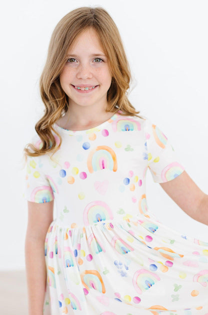 SALE Watercolor Rainbows S/S Pocket Twirl Dress