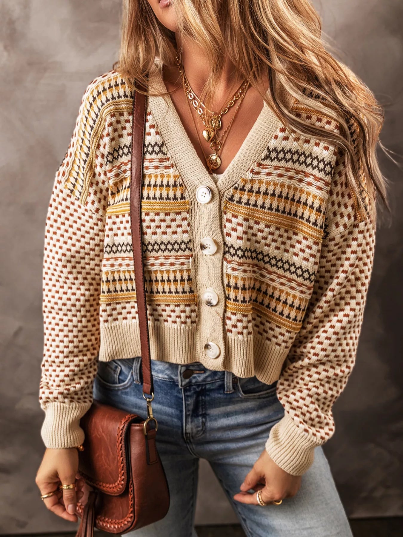 Vintage Patterned Button-Down Cardigan