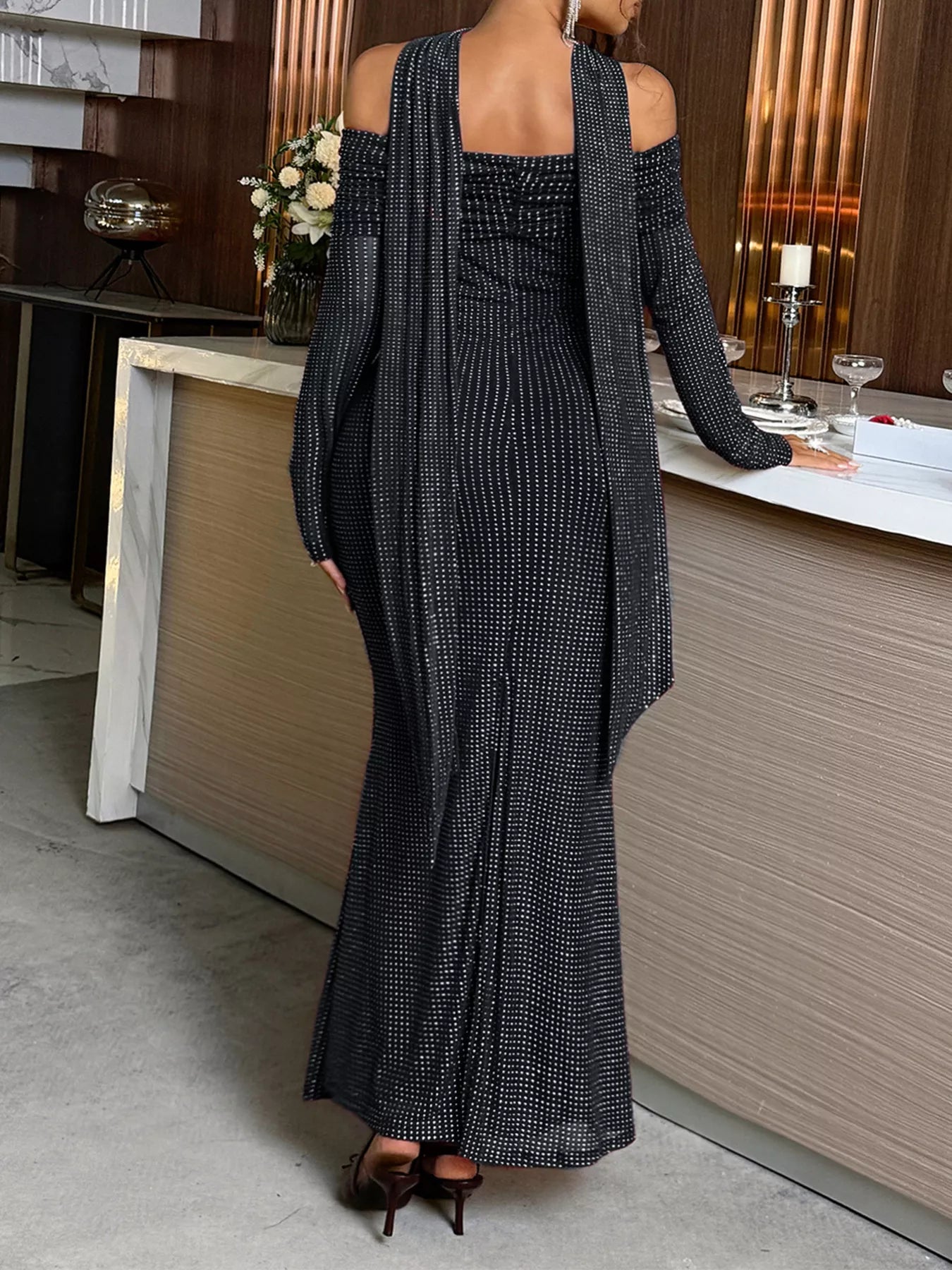 Off-Shoulder Scarf Bodycon Maxi Dress