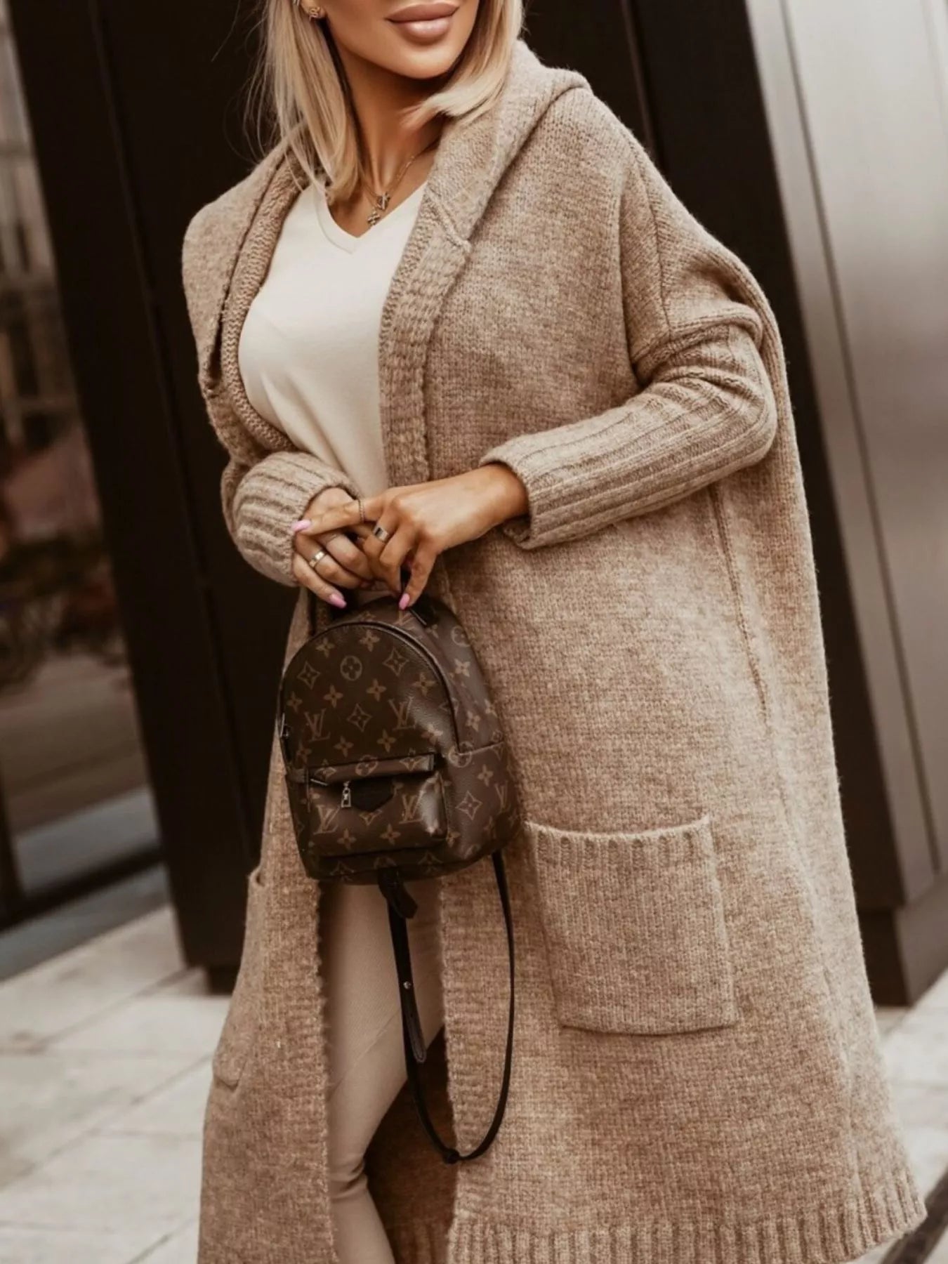 Full Size Hooded Knit Open Front Cardigan Plus Size