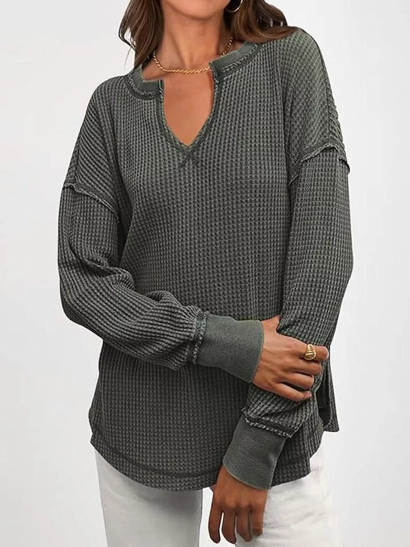 Waffle Knit Long Sleeve Sweatshirt