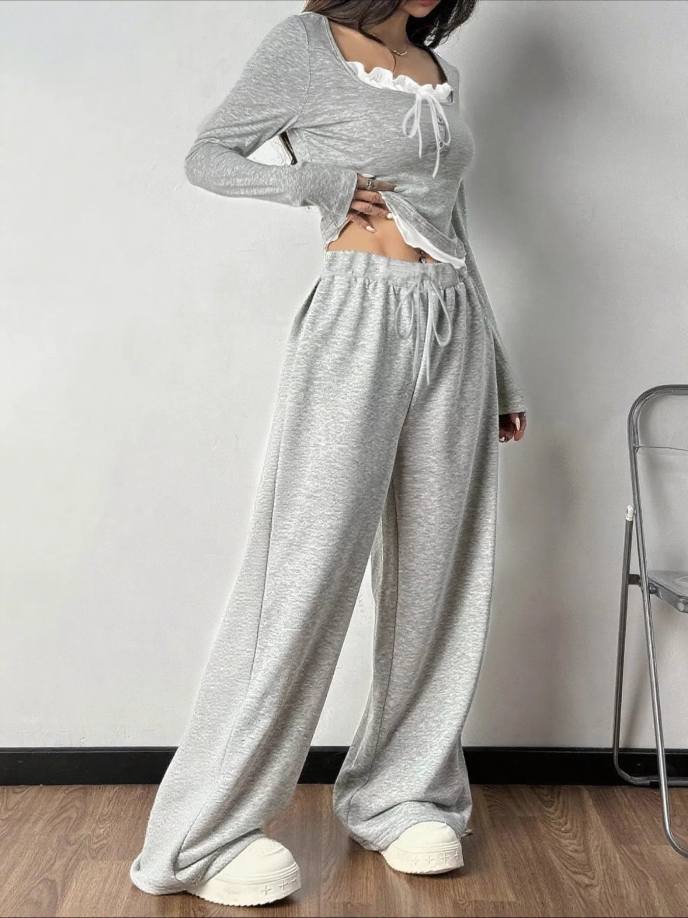 Tied Long Sleeve Top and Pants Set