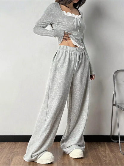 Tied Long Sleeve Top and Pants Set