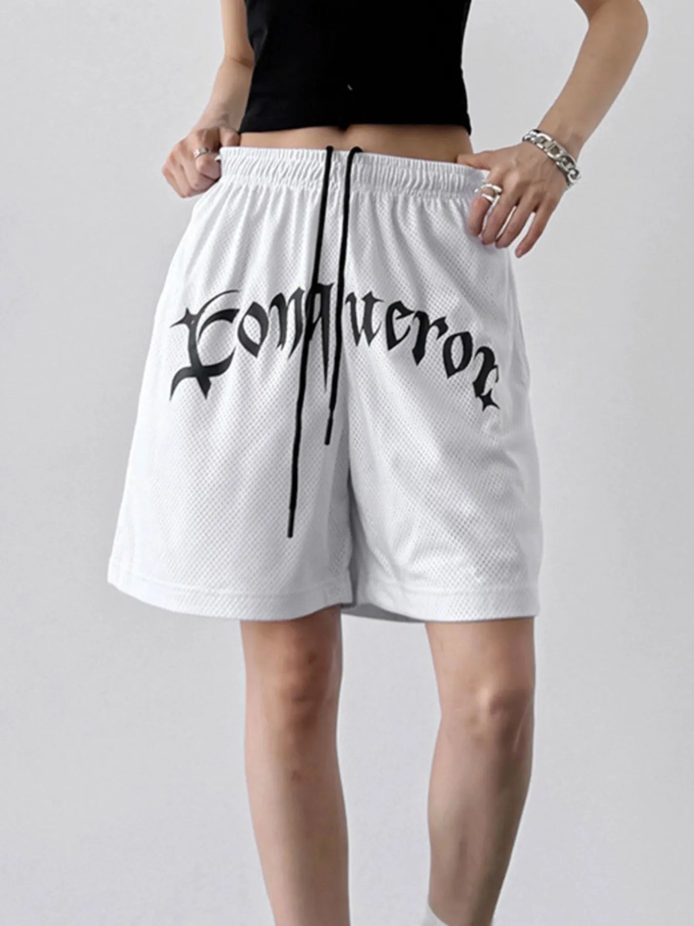 Drawstring Letter Shorts