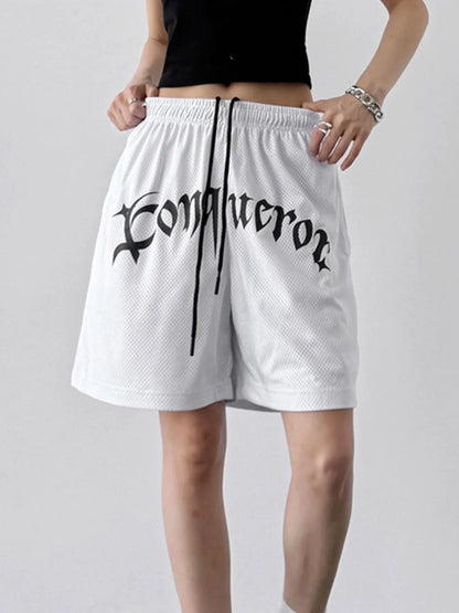 Drawstring Letter Shorts
