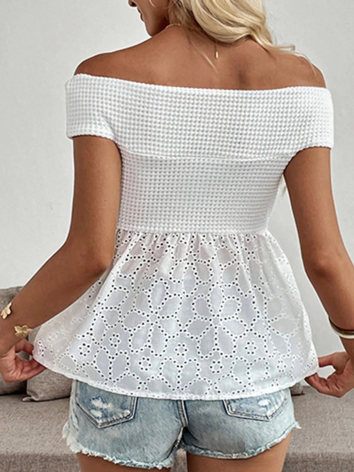 Eyelet Cutout Off-Shoulder Blouse