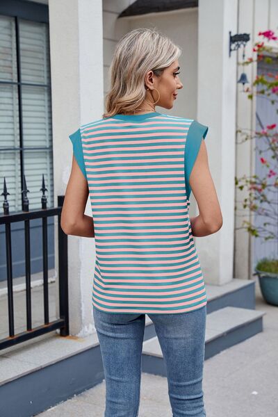 Contrast Striped Round Neck T-Shirt