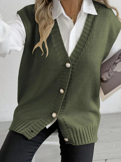 Button-Down Button Up Sweater Vest Moss One Size