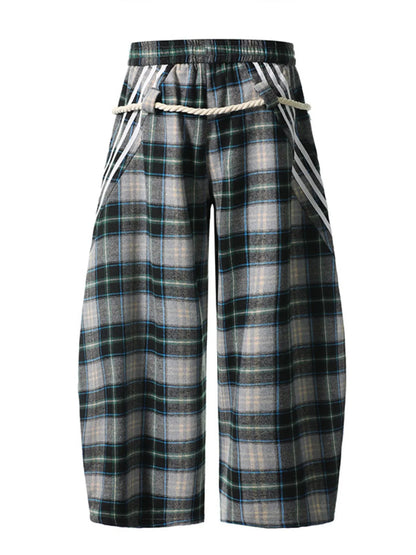 Plaid Casual Pants with Side Stripes