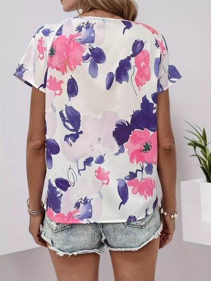 Floral Print Short Sleeve Blouse