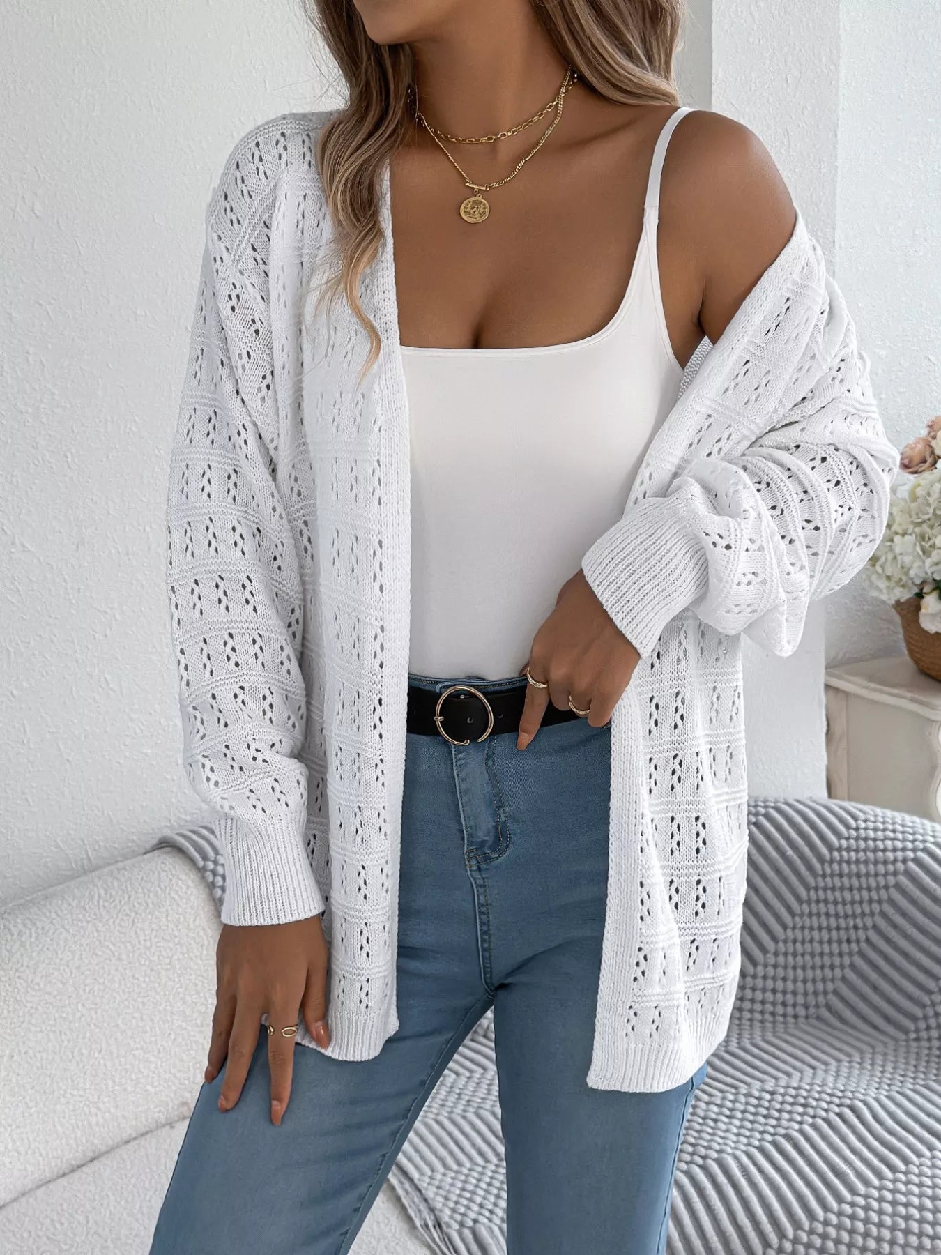 Open-Front Crochet Knit Cardigan