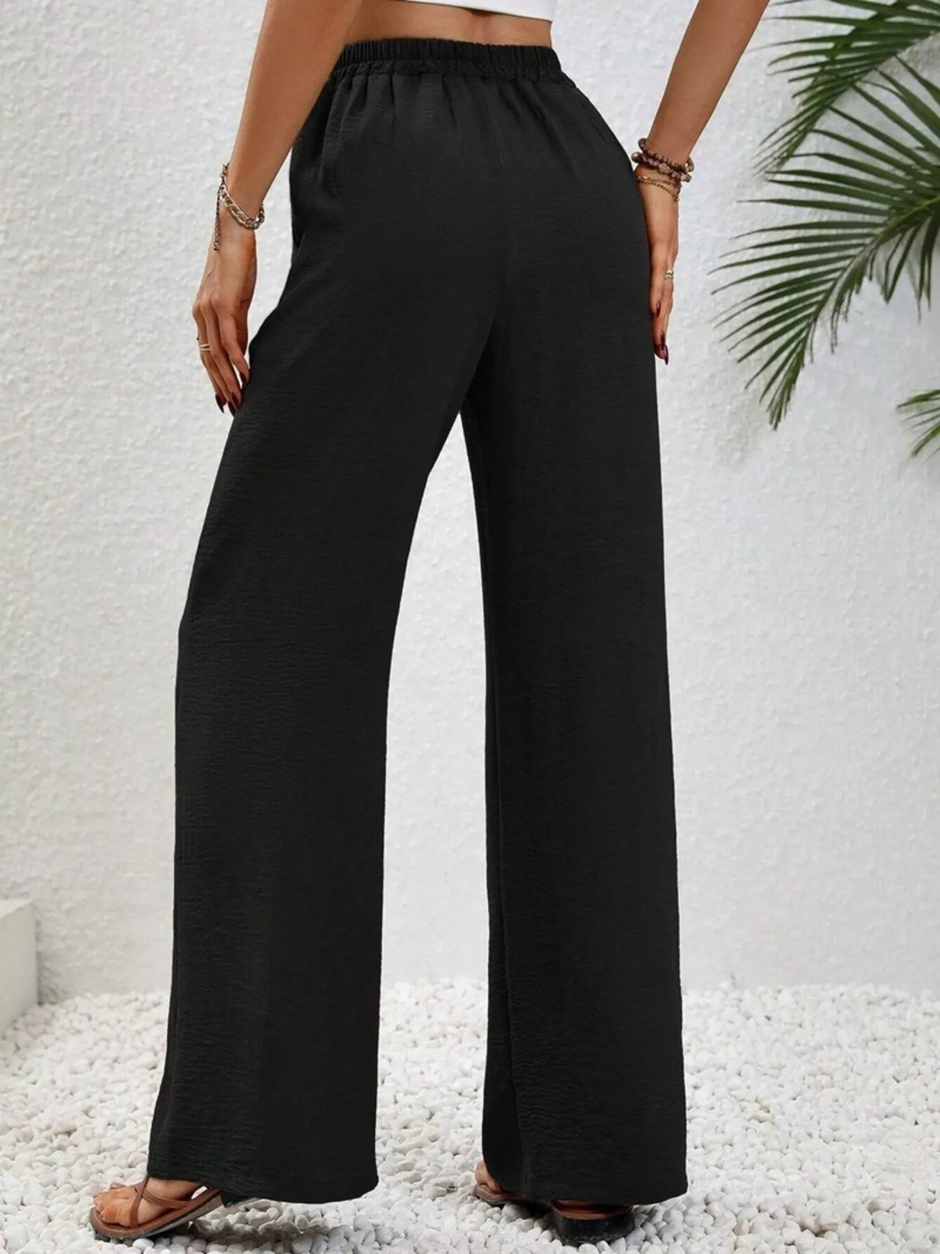Casual Drawstring Wide Leg Pants
