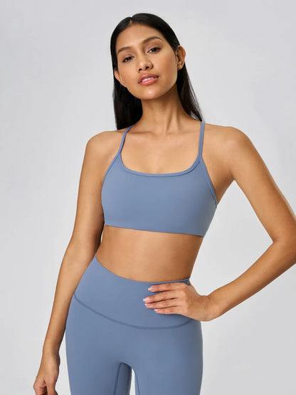 Millennia Crisscross Back Scoop Neck Active Cami with Detachable Chest Pads Dusty Blue