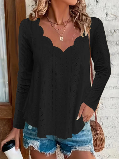 Eyelet Long Sleeve Blouse Black