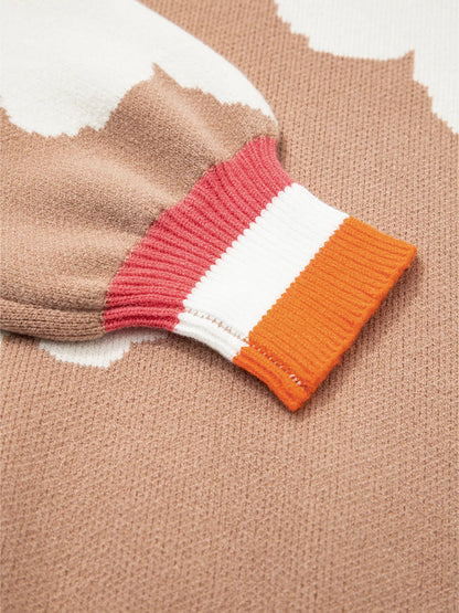 Flower Pattern Contrast Striped Baggy Sweater