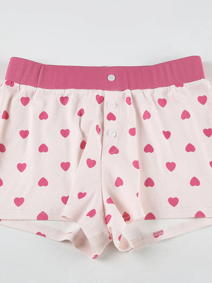 Heart Print Top and Shorts Loungewear Set